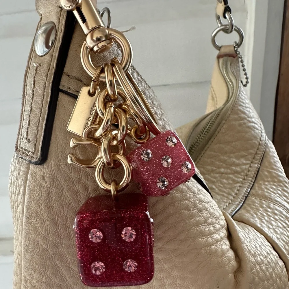 Coach red dice cluster  charm / key fob Gold ,pink and Red . NWOT - Picture 3 of 11